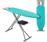 Table à repasser Relaxdays pour fer à vapeur, 122 x 39,5 cm, réglable en hauteur, pliable, avec tablette, turquoise/argent