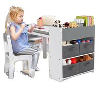 Table artificielle pour enfants, dimensions de la table 56 x 80 cm, poids 22,2 kg, espace de rangement pour 4 boîtes, charge maximale 100 kg, montage nécessaire
