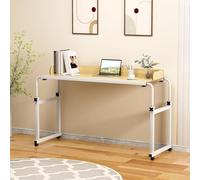 Table avec roulettes Bureau D'ordinateur Réglable en Hauteur Station de Travail Debout Plateau Alimentaire Bureau Table Médicale Roulante pour Cadre de Lit Double/Queen,N(Color:Couleur Bois)