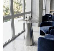 Table bar commerciale inoxydable, table d'appoint forme champignon salon | Finition métal brossé, base stable, idéale pour salle à manger, cafés, salons de thé, pâtisseries.(60*60*75cm)