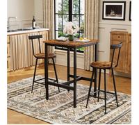 Table bar ensemble repas 1 table haute 2 chaises avec dossier style industriel brun rustique métal 60x60x92 cm ORVRYN
