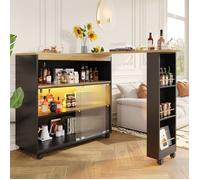 Table Bar Extensible avec LED et Rangement Meuble Bar Moderne sur Roulettes Buffet Haut 138-204×39×105 cm Noir