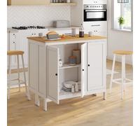 IDMarket - Ensemble Table de Bar îlot Achille et 2 tabourets Bois et Blanc | Mange debout, bois blanc et plateau façon hêtre