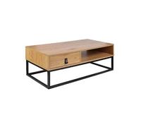 Table Basse 1 Tiroir Aspect Bois et Pieds Métal - ABRIL -