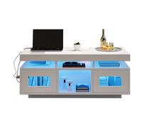 Table basse 100/50/43 cm blanche en panneaux de particules avec LED et prise USB