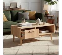 Table Basse 100 cm avec Tiroir Soft-Close et Niche - Table de Salon Style Japandi, Chêne Clair