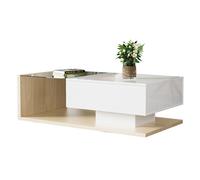 Table basse 105x55x32.5 cm blanc laqué brillant et bois avec LED rangement