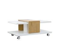 Table basse 110x66x45 cm avec roulettes blanc et décor chêne