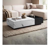 Table basse 120x60x28 cm effet marbre noir et blanc