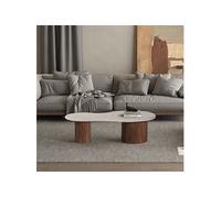 Table basse 120x60x40 cm en bois de manguier avec travertin beige