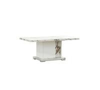 Table basse 120x65cm pied central laqué blanc et imitation marbre - ETOLIS -