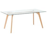 Table Basse 180 x 90 cm avec Plateau en Verre et Pieds en Bois Clair Moderne Hud