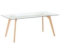 Table Basse 180 x 90 cm avec Plateau en Verre et Pieds en Bois Clair Moderne Hudson