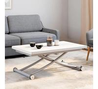 Table basse 2-en-1 relevable en table à manger 6-8 personnes plateau portefeuille urbana plateau blanc pied chrome