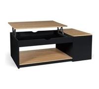 Table Basse 2 Plateaux Relevables Rangements avec Coffre en Bois Marron Noir Salon Salle à Manger G