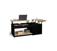 IDMarket Table basse Eyla rectangulaire 2 plateaux relevables coffre bois noir façon hêtre