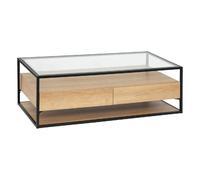 Table basse 2 tiroirs effet bois et verre ALDEA - Beige
