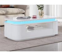 Table basse 4 portes et 1 tiroir avec LEDs en MDF - Blanc laqué - VANDANA