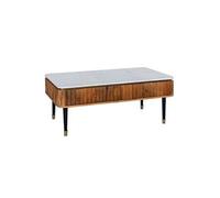 Table Basse 4 Tiroirs en Manguier Plateau Marbre Pieds Teinté Embout Doré - JAMARIS -