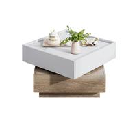 Table basse 60/60/38 cm blanc et noyer en panneaux de particules pivotante 360°