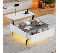 Table basse 70*70*35cm, table basse réglable en hauteur avec espace de rangement caché et étagères, table de salon