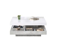 Table basse 70/70/36 cm blanc et marbre en panneaux de particules pivotante