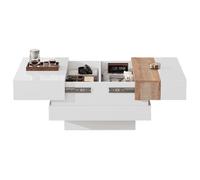 Table basse 70/70/39 cm blanche et bois naturel en panneau de particules extensible