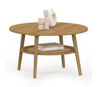 IDMarket Table basse ronde HANAE 70 cm bois façon hêtre plateau effet naturel cannage