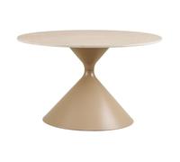 Table basse Ø70cm plateau en céramique aspect travertin pied en métal beige - RIVAGE