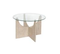 Table basse Ø70cm plateau verre et piétement en MDF aspect travertin - VERTINA