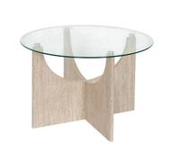 AltoBuy Table Basse Ø70cm Plateau Verre et piétement en MDF Aspect travertin - VERTINA