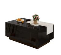 Table basse 80/50/35,5 cm noir et blanc en MDF avec LED et plateau extensible