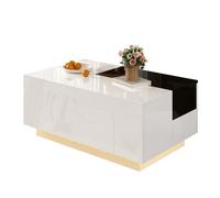 Table basse 80/50/35,5 cm noir et blanc en MDF avec LED et plateau extensible