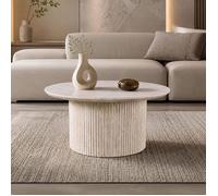Table basse 80x80x38 cm ronde décor travertin beige