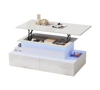 Table basse 90/55/41 cm blanche en panneaux de particules avec LED et 4 tiroirs