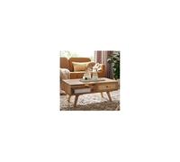 Table basse 90x40x45 cm en manguier massif et cannage naturel