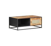 Table basse 90x50x35cm Bois de manguier brut et canne naturelle - vidaXL