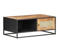 Table basse 90x50x35cm Bois de manguier brut et canne naturelle - vidaXL