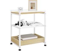 Table Basse à 3 Niveaux - WOLTU - Chêne Clair+Blanc - Roulettes et Pieds Réglables - Capacité de Charge 30kg