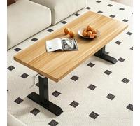 Table Basse à Levage Manuel,Plateau Réglable en Hauteur, Usages Polyvalents | Table basse hauteur modulable adaptée à tous usages, pieds en forme I offrant un support stable(Black+Natural,39.4x19.7in)