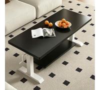 Table Basse à Levage Manuel,Plateau Réglable en Hauteur, Usages Polyvalents | Table basse hauteur modulable adaptée à tous usages, pieds en forme I offrant un support stable(White+Black,39.4x23.6in)