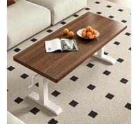 Table Basse à Levage Manuel,Plateau Réglable en Hauteur, Usages Polyvalents | Table basse hauteur modulable adaptée à tous usages, pieds en forme I offrant un support stable(White+Walnut,63.0x27.6in)