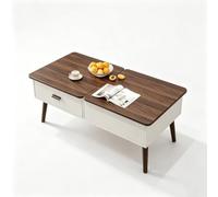 Table basse à plateau relevable avec rangement dissimulé et tiroirs. | Meuble Gain de Place pour Appartement(White+Walnut,47.2x23.6x18.5 in)