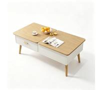 Table basse à plateau relevable avec rangement dissimulé et tiroirs. | Meuble Gain de Place pour Appartement(Natural+White,39.4x19.7x18.5 in)