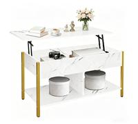 Table Basse à Plateau Relevable Style Luxe PIPIPOXER, Table de Salon avec Rangement Caché, Effet Marbre Blanc Pieds Dorés