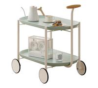 Table basse à roulettes à deux niveaux, chariot de service vert avec poignée, étagère de rangement multifonction en plastique avec roulettes pour salon et chambre à coucher
