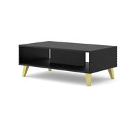 Table basse - AC-Déco - Ravenna - Pieds dorés - Facade losange - Noir - L 90 x l 60 cm
