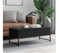Table basse - AKOZON - 101x49x39,5 cm - Bois d'ingénierie - Noir - 2 tiroirs de rangement
