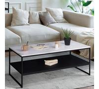 IDMarket Table basse ALASKA double plateau effet marbre, pieds métal Noir