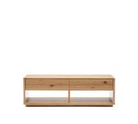 Table basse Alguema à 2 tiroirs, placage chêne, finition naturelle, 140 x 60 cm